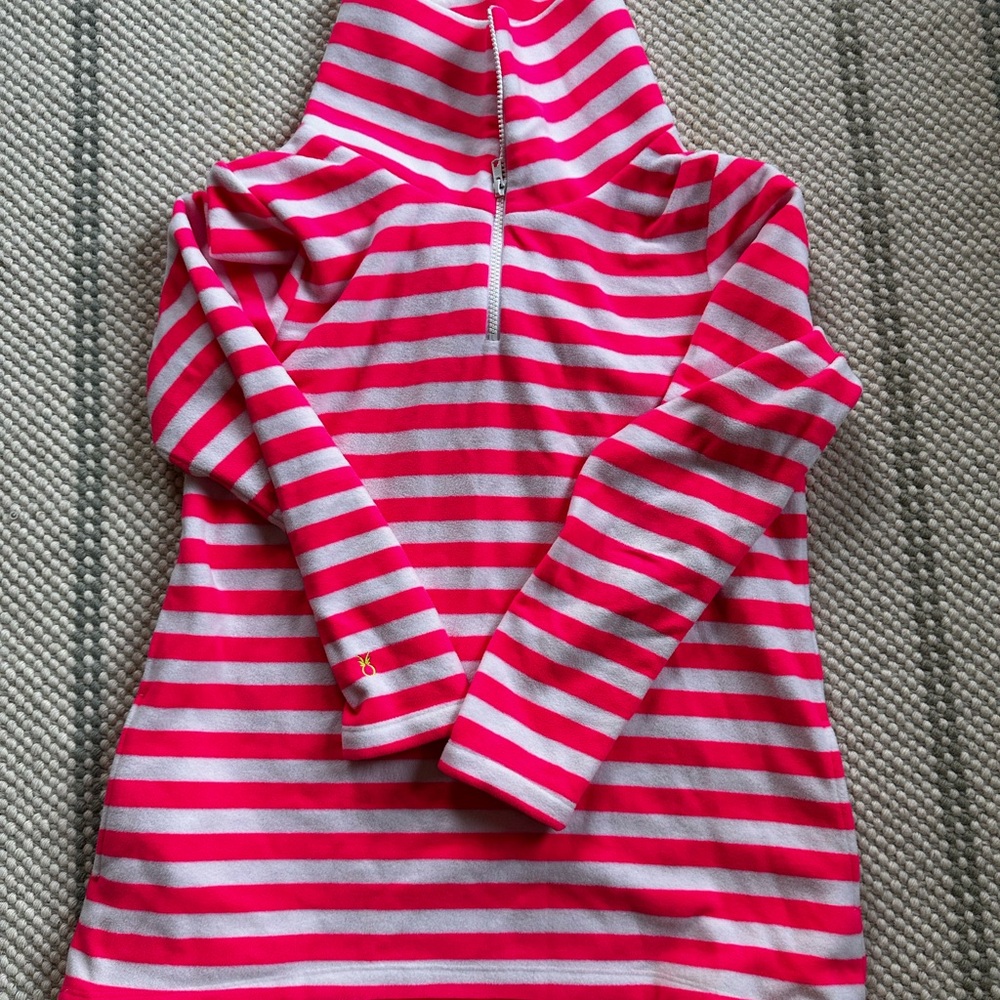 Dudley Stephens Prospect Pullover Pink and White Striped Fleece